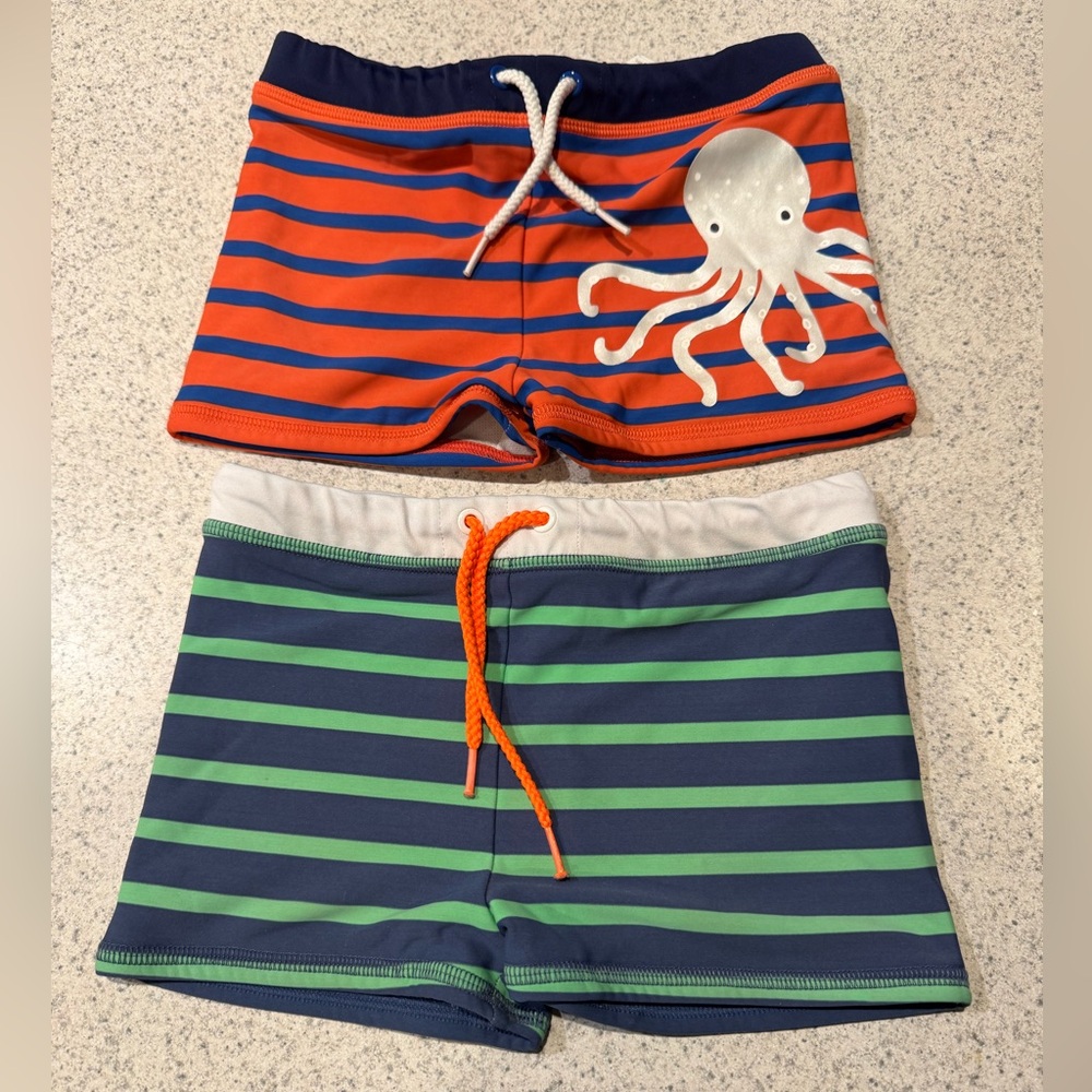 Mini Boden Kids Swim Trunks - Orange and Green Stripes